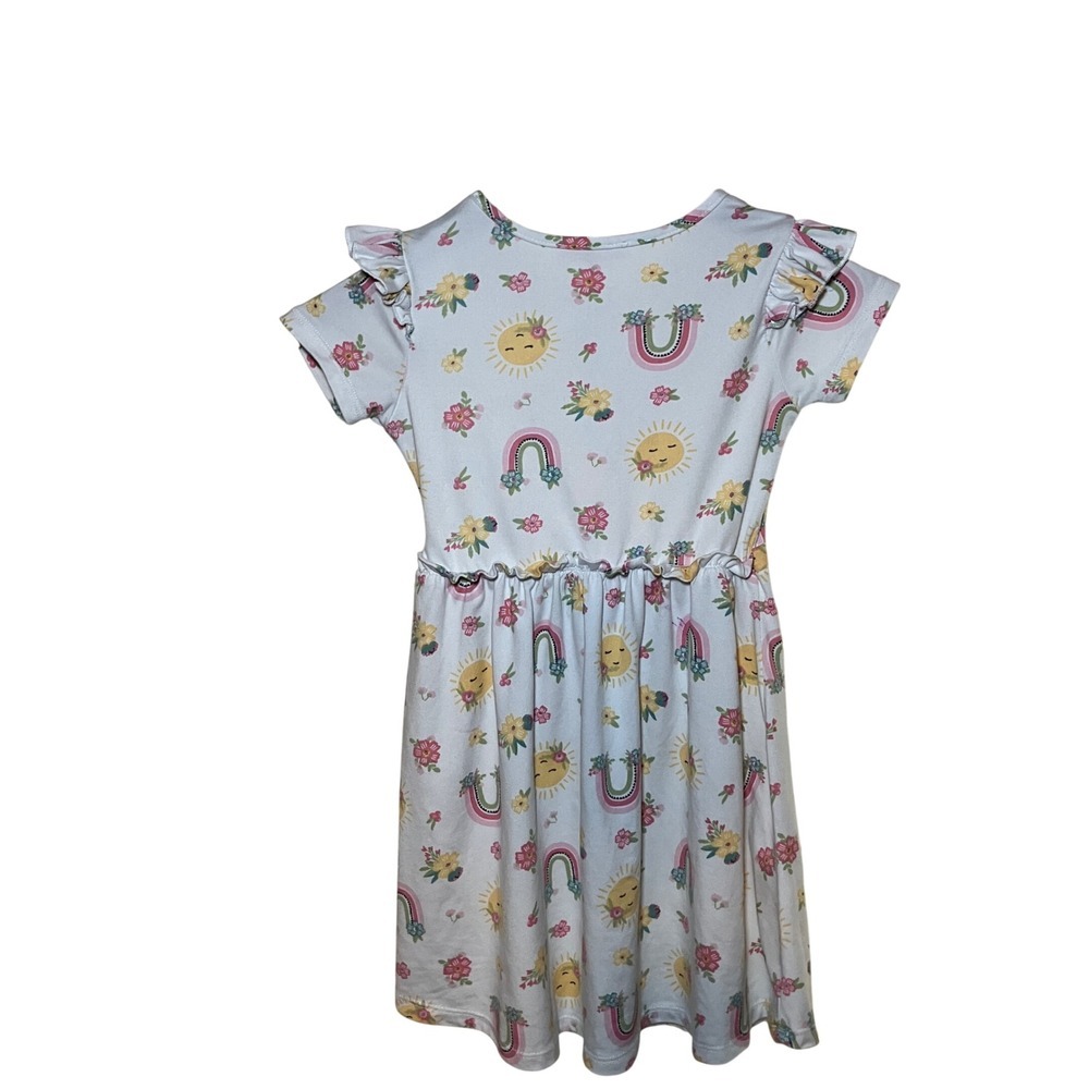 Emma & Elsa Girls Size 4T  Rainbow Sun Floral Ruffle Sleeve Dress - Picture 4 of 6